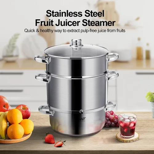 Vista 2 de Exprimidor de frutas de acero inoxidable de 8.5 cuartos de galón / 8 L con tapa de vidrio para enlatado de uva