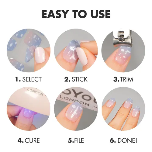 Vista 7 de MOYOU LONDON Tiras de uñas de gel semicuradas, 20 unidades, envolturas de uñas para manicura de calidad de salón, funciona con cualquier lámpara UV