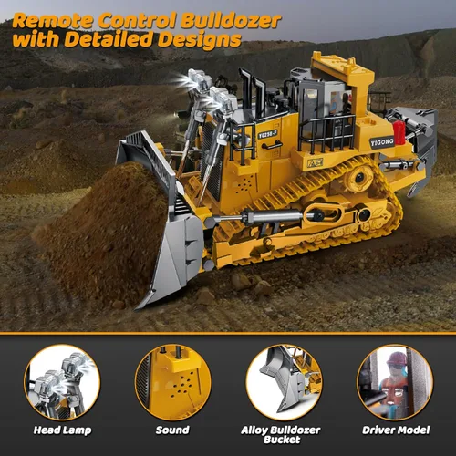 Vista 3 de Samtop Juguetes Rc Bulldozer - Vehículos de construcción de control remoto, camiones Bulldozer para niños y niños de 7 años, 8-12 - Cargador