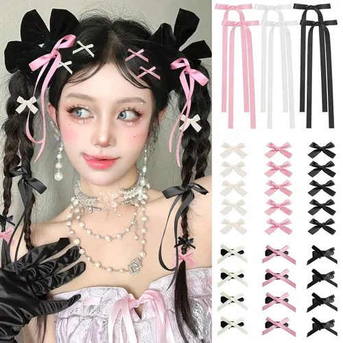 Vista 14 de Mini lazos para el cabello para mujeres y niñas, lindos clips para el cabello pequeños tipo cocodrilo de cola larga, accesorios de cinta