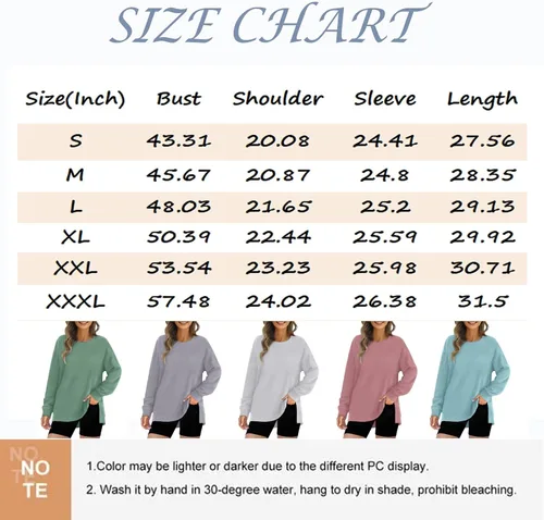 Vista 6 de Sudaderas básicas para mujer, otoño, invierno, casual, lisasgráficas, de gran tamaño, cuello redondo, sin botones, abertura lateral, manga larga