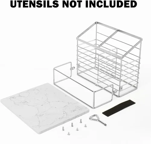 Vista 7 de Soporte para utensilios para encimera de cocina, soporte de utensilios de metal para saleros y pimenteros para encimera de cocina, almacenamiento