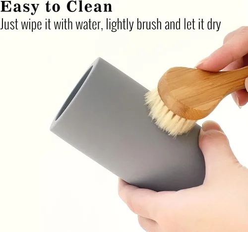 Vista 7 de Soporte de cepillo de dientes beige para baño, absorción de agua, secado rápido, diatomita, soportes para cepillos de dientes eléctricos, pasta