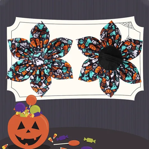 Vista 4 de Collar de Halloween para perro con flor, collar de flores de algodón de calabaza para cachorros, hembras, perro o gato, collar de flores