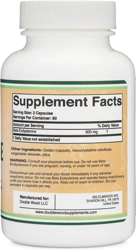 Vista 3 de Suplemento beta Ecdysterone – 500 mg por porción (120 cápsulas, 60 porciones) Potente anabólico vegetal para apoyar la salud de los hombres