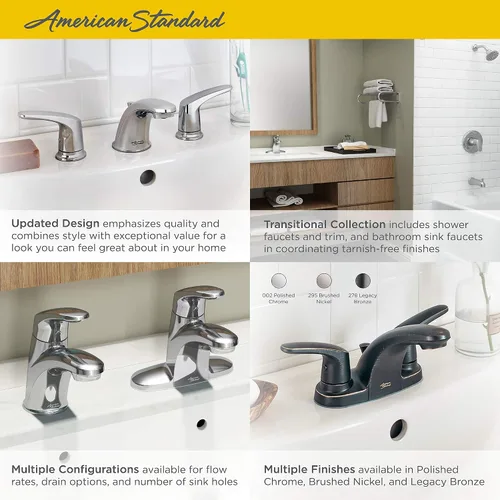 Vista 4 de American Standard 7075200.295 Colony Pro - Grifo de baño con dos manijas (1.2 GPM, níquel satinado)