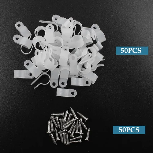 Vista 8 de 50 abrazaderas de clip tipo R de 1/2 pulgada, clips de montaje tipo P de nailon, abrazadera de alambre para gestión de cables, tornillos de acero