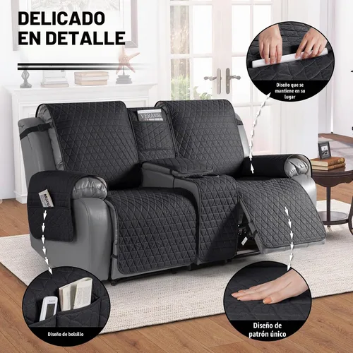 Vista 6 de TAOCOCO - Funda reclinable para sofá de 2 plazas con consola 100% impermeable, funda reclinable lavable antideslizante para 2 asientos, protector