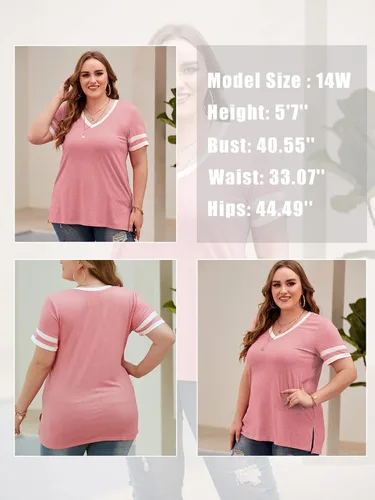 Vista 4 de VISLILY Camisetas de verano de manga corta con cuello en V para mujer, tallas grandes