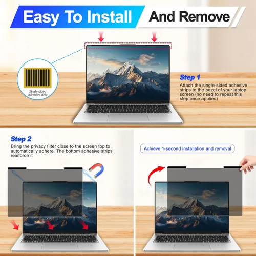 Vista 4 de Pantalla magnética de privacidad para laptop de 14 pulgadas, pantalla 16:9, protector de privacidad extraíble para computadora, protector de luz