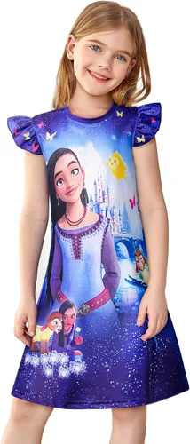 Vista 2 de Girls Dress Gown Short Ruffles Sleeve Costume Round Neck Dress Up for 3-12 Years Kids