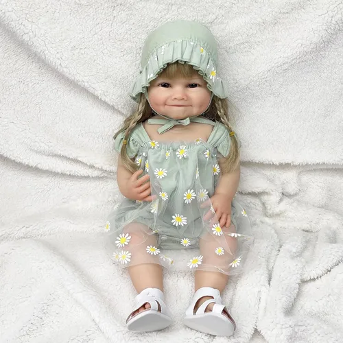 Vista 2 de Muñecas realistas de bebé Reborn Girl de 22 pulgadas, muñeca de bebé recién nacida de cuerpo completo de silicona realista, con accesorios, juguete