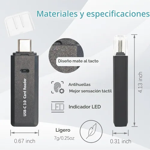 Vista 4 de Lector de tarjetas micro SD, lector de tarjetas de memoria USB C 2 en 1 de 5 Gbps para cámara digital, visor de tarjetas SD con doble ranura