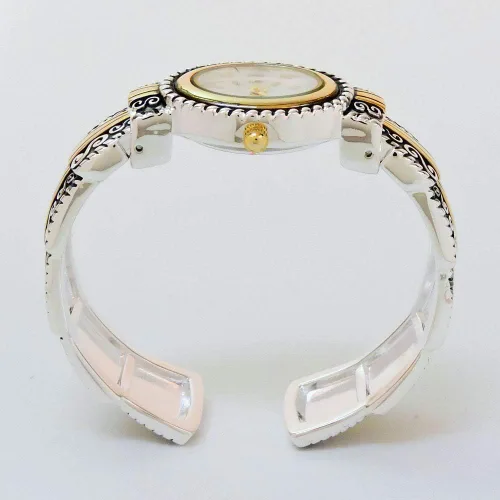 Vista 4 de 2Tone Metal estilo occidental decorado cara ovalada reloj brazalete de las mujeres, plateado, Moderno
