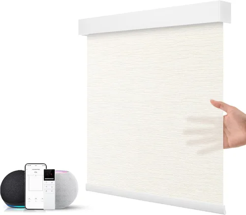 Vista 13 de ZSTARR Persiana inteligente motorizada para ventana con control remoto, persiana enrollable opaca automática tamaño personalizable, con cenefa, Beige