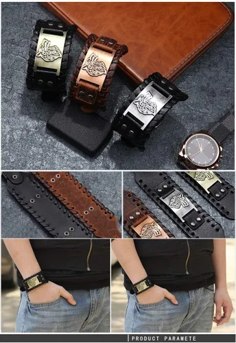 Vista 6 de GelConnie - Pulsera de piel con amuleto vikingo y talismán escandinavo celta pagano