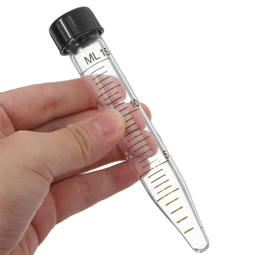 Vista 5 de Paquete de 10 tubos centrífugos cónicos de vidrio de 0.5 fl oz, tubos de ensayo graduados con tapones de rosca a prueba de fugas, frascos
