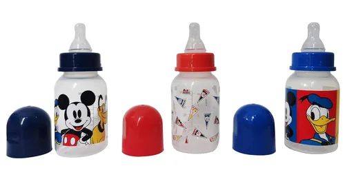 Vista 2 de Cudlie Disney Baby Boy Mickey Mouse - Paquete de tres biberones de 5 onzas, Mickey Friends