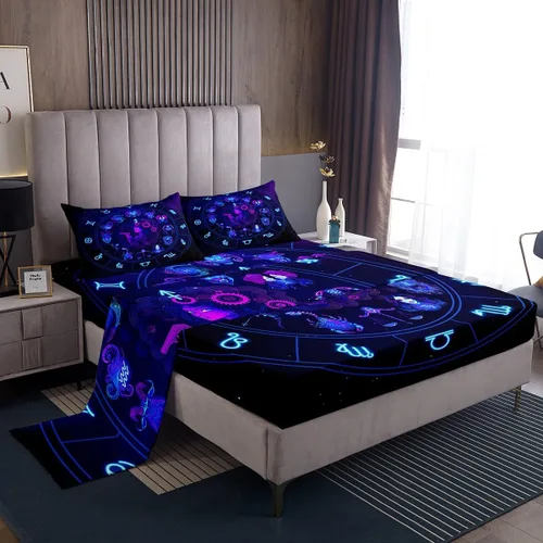 Vista 9 de Erosebridal Piscis - Juego de sábanas de tamaño individual de 12 constelaciones para niños, niñas, niños, niñas, niños, sábana bajera ajustable