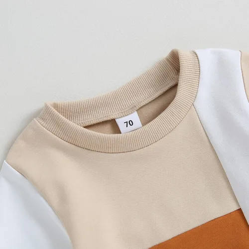 Vista 4 de FYBITBO Conjunto de sudadera de manga larga con bloques de color y pantalones de algodón para bebé niño