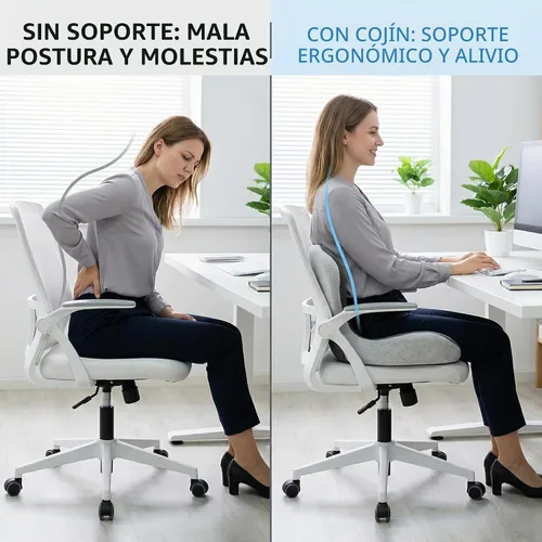 Vista 4 de Cojín de asiento ergonómico con soporte lumbar integrado, cojín de asiento de espuma viscoelástica en forma de L con corte de coxis para presión
