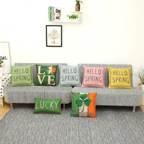 Vista 3 de TRENDIN Hola Spring Fundas de almohada 18.0 x 18.0 in Granja de madera Decoración de Pascua Vacaciones Funda de cojín cuadrada para sofá sofá