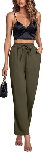 Vista 5 de Umenlele Pantalones deportivos de algodón y lino con cordón elástico para mujer, con bolsillos