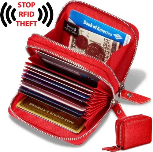Vista 5 de Women's Leather RFID Secured Spacious Cute Zipper Card Wallet Small Purse