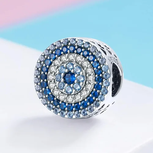 Vista 3 de BISAER Pulsera contra el mal de ojo de plata de ley 925, abalorios de cristal azul, dije de mano Hamsa para pulsera Pandora