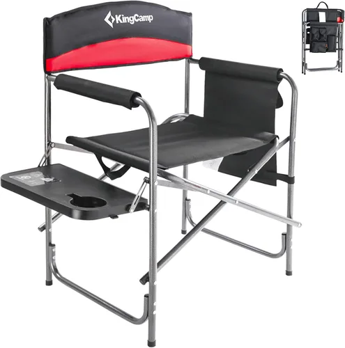 Vista 11 de KingCamp Silla de director acolchada plegable para acampar con mesa auxiliar y bolsillo, color gris