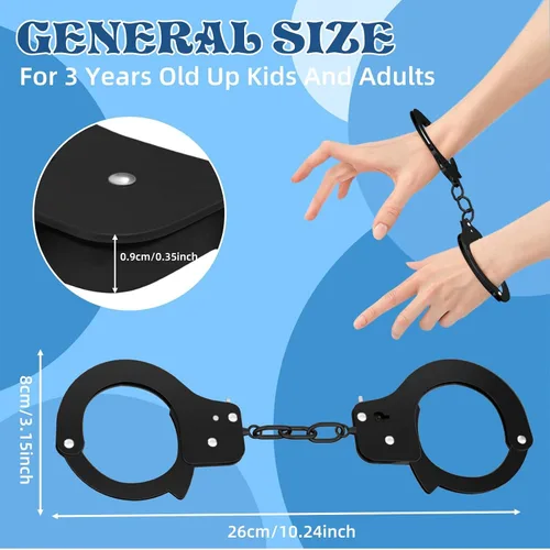 Vista 6 de AUYYOSK Esposas de Metal de Juguete con Llave, Accesorio de Suministros de Fiesta de Seguridad para Juego de Simulación, Esposas para Niños (Negro)