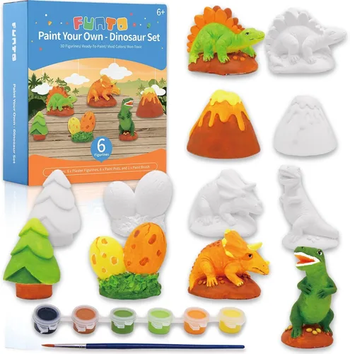 Vista 8 de Funto Kit de pintura de animales para niños, pinta tus propias figuras con imán, juego de manualidades de 27 piezas, cerámica para pintar, proyectos