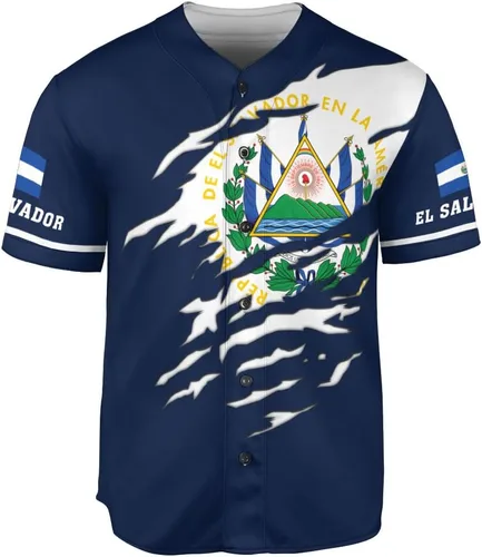 Vista 2 de MonkeyVan Camiseta de béisbol de El Salvador personalizada con nombre personalizado con la bandera salvadoreña salvadoreña, orgullo salvadoreño