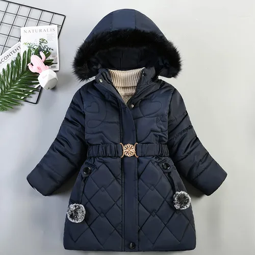 Vista 2 de Dreamyth Abrigo de niña resistente al viento con capucha para niños pequeños color liso abrigo de algodón cálido con capucha