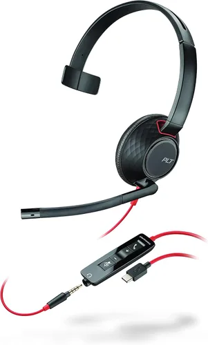 Vista 2 de Blackwire 5210 USB-C Headset (Plantronics) - Auriculares con cable, de una sola oreja (monoaural) para computadora con micrófono Boom - USB-C, 0.138