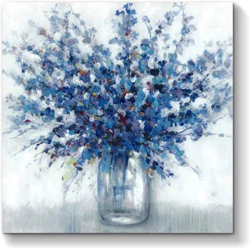 Vista 8 de TAR TAR STUDIO Lienzo abstracto de flores azules para pared, 12 x 12 pulgadas, impresión sin marco, decoración botánica para dormitorio, sala