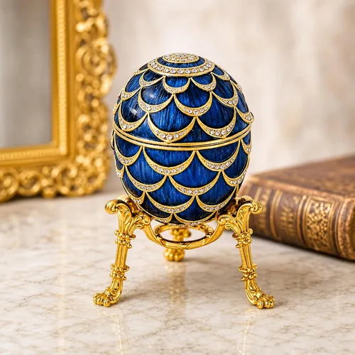 Vista 2 de Huevo de Pascua imperial inspirado en la piña esmaltada azul con reloj