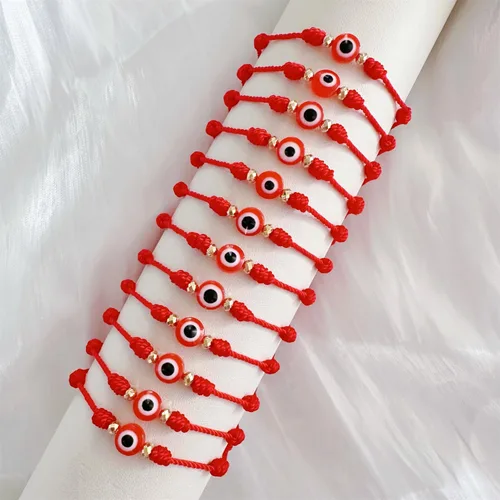 Vista 5 de BONITTER Juego de Pulseras de Protección contra el Mal de Ojo, 12 Piezas de Amuletos Ajustables de Hilo Rojo con 7 Nudos de la Suerte, Pulseras