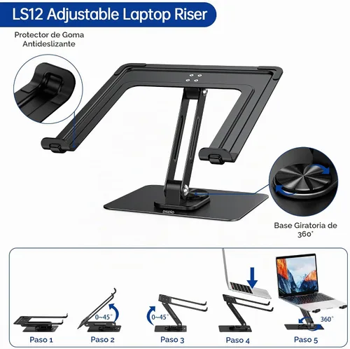 Vista 6 de BESIGN LS12 - Soporte de laptop con base giratoria de 360°, soporte ergonómico ajustable para notebook, soporte elevador para computadora compatible