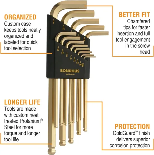 Vista 2 de Bondhus 20899 Balldriver GoldGuard L-Wrench DblPK,38099 0.059-0.394 in y 37937 .050-3/8