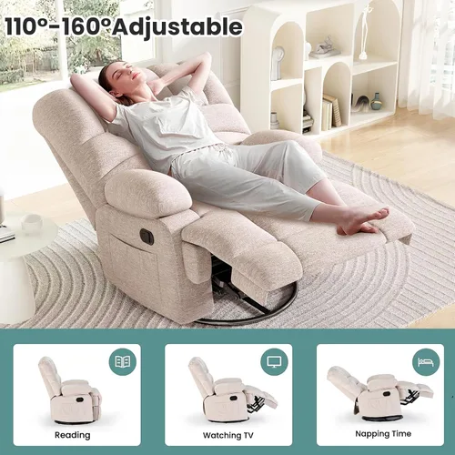 Vista 3 de Stary Silla reclinable giratoria de gran tamaño para sala de estar para adultos Beige