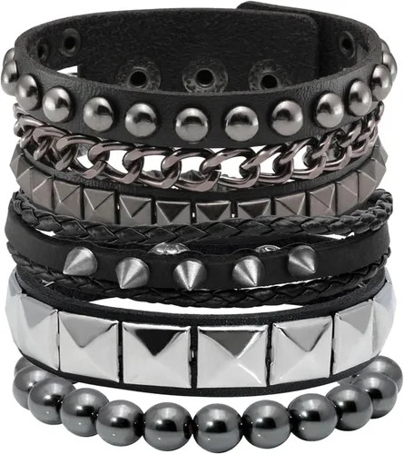 Vista 7 de Eigso Juego de 4 pulseras de cuero punk, con tachuelas de roca para hombres y mujeres, estilo retro, clásico, con pinchos, de metal, para hombre