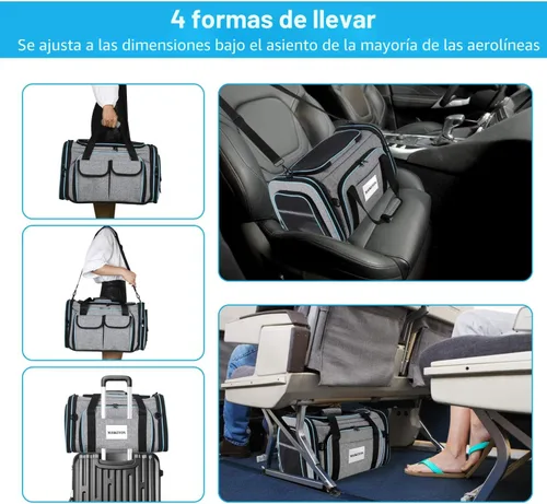 Vista 7 de Transportín de mascotas aprobado por aerolíneas, transportín de viaje TSA de gran tamaño con lados suaves, 4 lados expandibles, transportín plegable