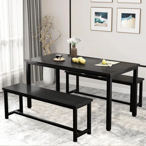 Vista 7 de DKLGG Dining Table Set for 4, Wooden Kitchen Table with 2 Dining Bench