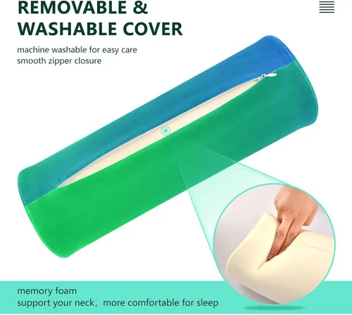 Vista 4 de Gredecor Almohada de cuello con degradado verde y azul, almohadas de espuma viscoelástica para aliviar el dolor, almohada de cama para dormir