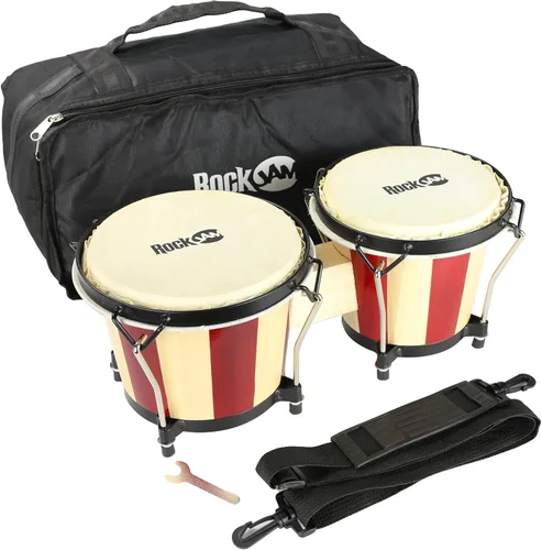 Vista 9 de Conjunto de Bongós RockJam de 7" y 8" con Bolsa Acolchada y Llave de Afinación
