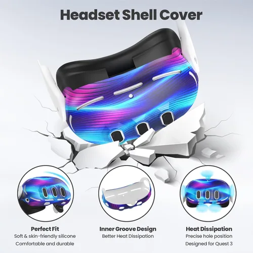 Vista 2 de Silicone Cover Set Compatible with MetaOculus Quest 3, VR Silicone Face Cover, VR Shell Cover,Touch Controller Grip Cover,Camera Lens Protector Set