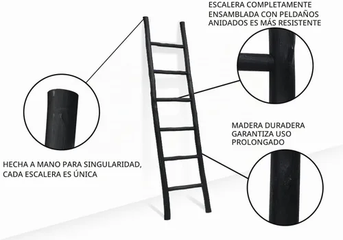 Vista 3 de FUIN - Escalera decorativa de madera maciza rústica de 6 pies, color negro