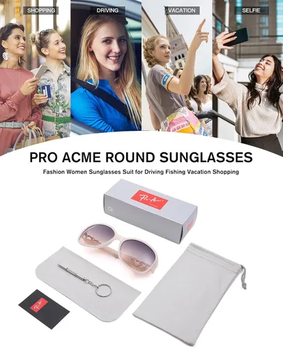 Vista 6 de Pro Acme Gafas de sol redondas de moda para mujer, con marco de moda, protección UV400