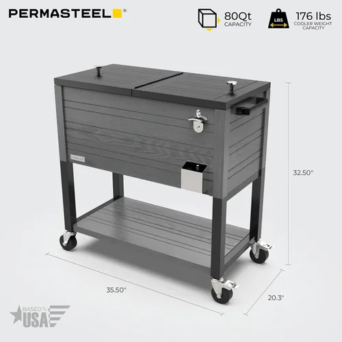 Vista 9 de Permasteel 80 Quart Party Cooler, Rolling Ice Chest with Wheels and Handles for Indoor Outdoor Patio